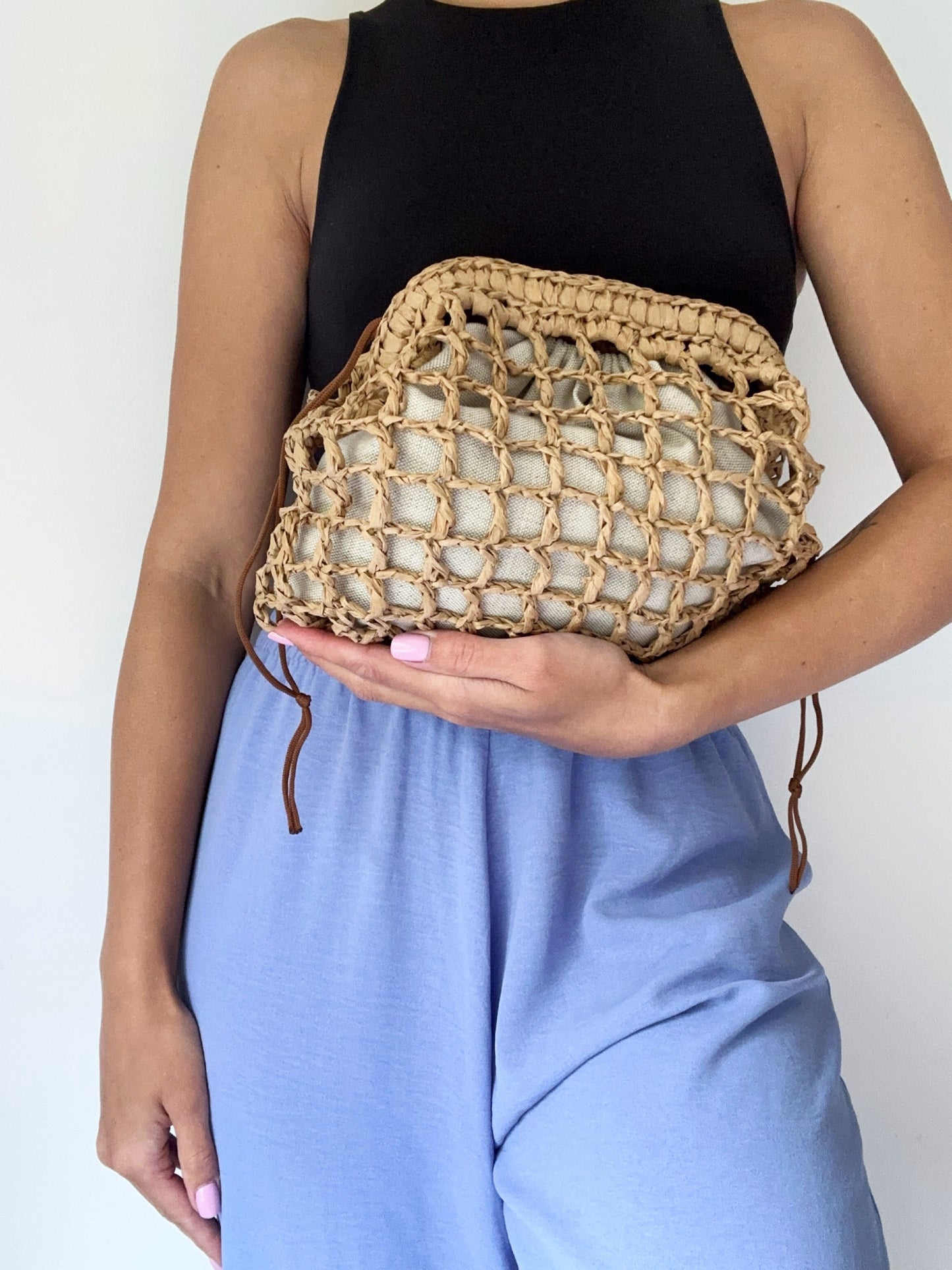 Clutch mesh raffia natural