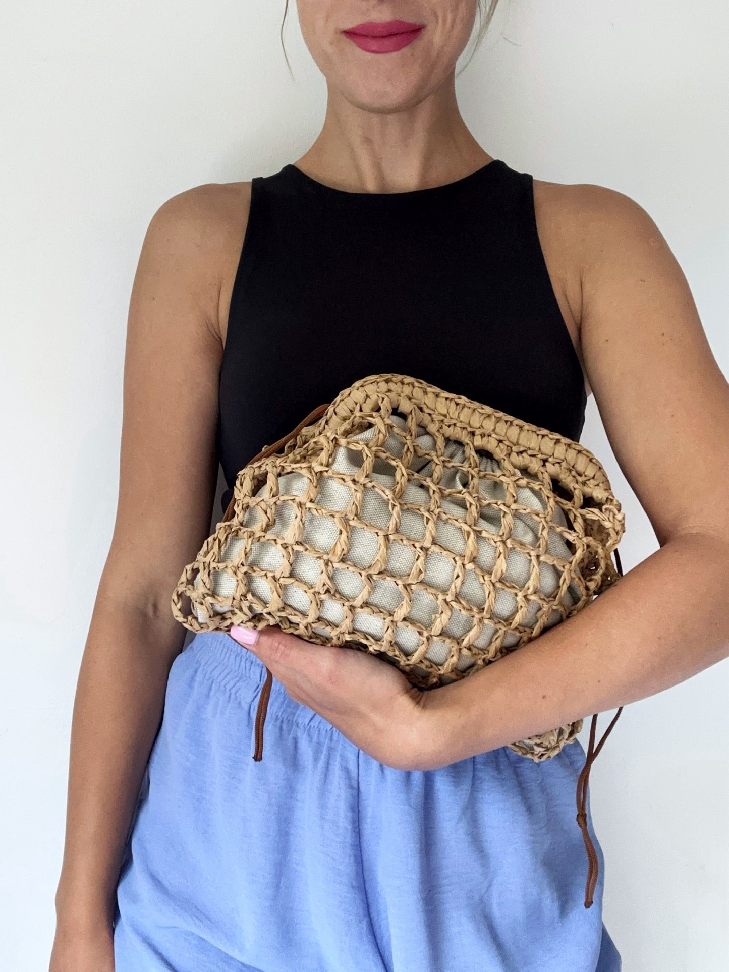 Clutch mesh raffia natural