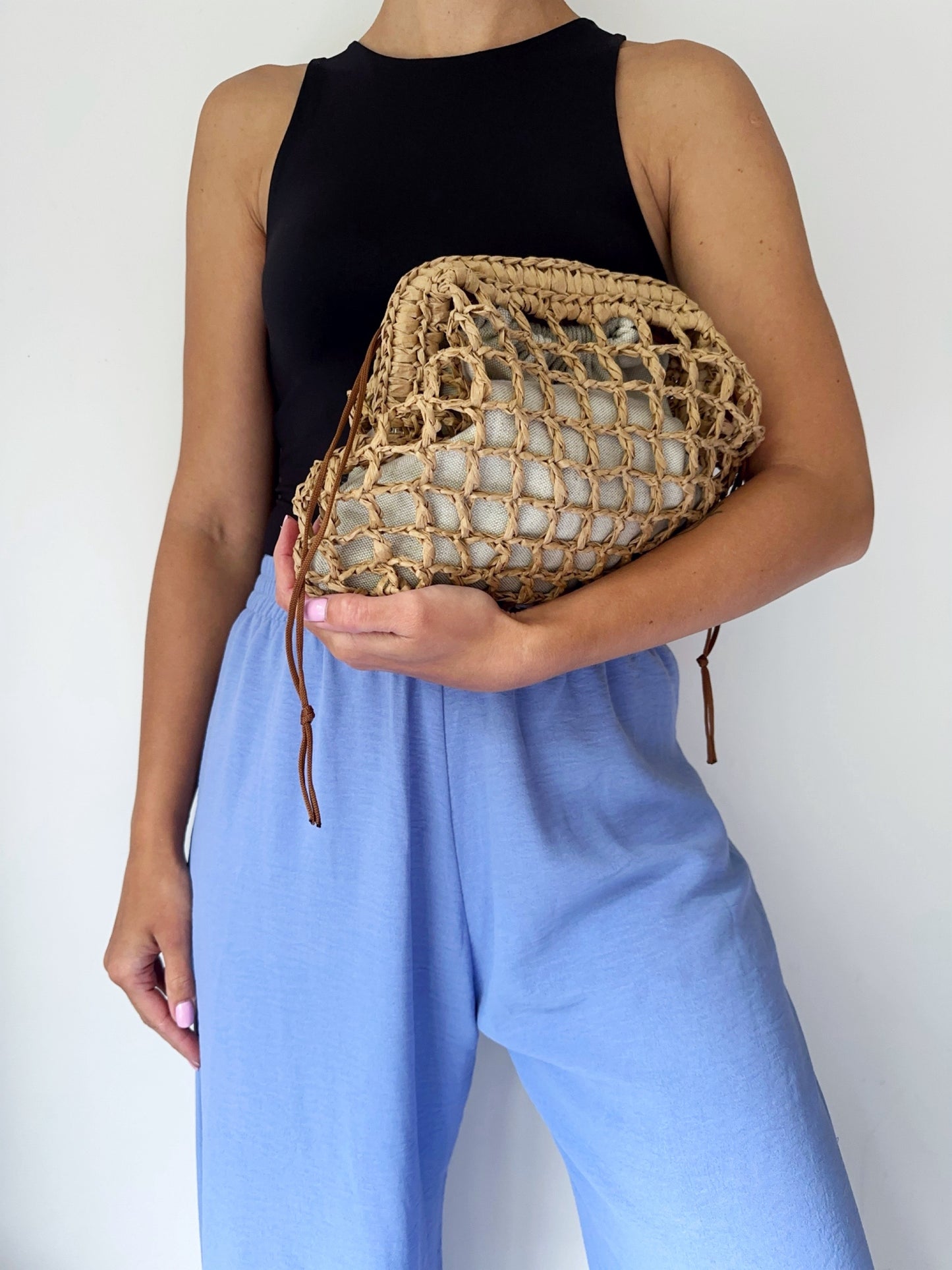 Clutch mesh raffia natural